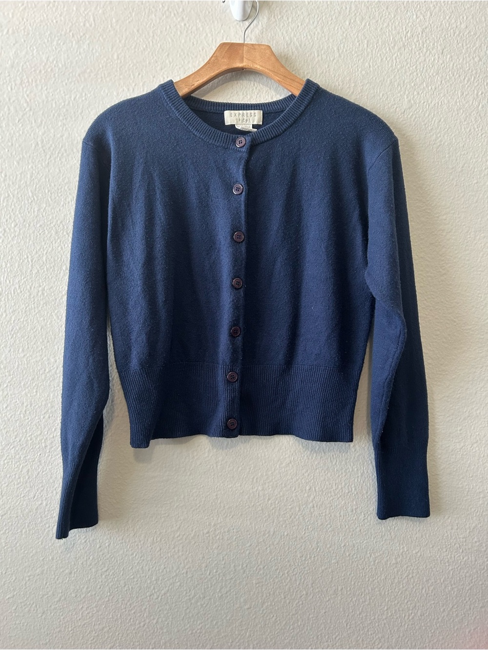 Express Women’s Navy Blue Cardigan, Size M, 100% acrylic